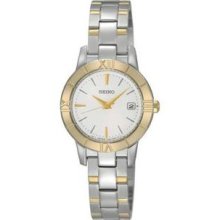 Women's Two Tone Stainless Steel Quartz Gold Tone Bezel Silver Dial