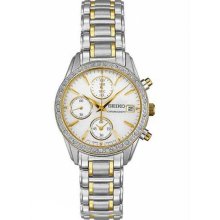 Women's Two Tone Stainless Steel Chronograph Mother of Pearl Dial Swar