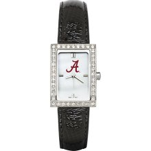 Womens University Of Alabama Watch with Black Leather Strap and CZ Accents