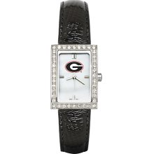 Womens University Of Georgia Watch with Black Leather Strap and CZ Accents