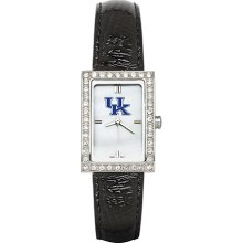 Womens University Of Kentucky Watch with Black Leather Strap and CZ Accents