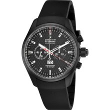 Zenith Men's 'El Primero' Black Dial Black Rubber Strap Watch