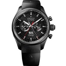 Zenith Mens El Primero Black Dial Black Rubber Strap Watch 75.2050.4026/21.r530