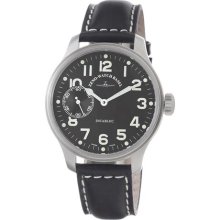 Zeno Men's 'Oversized Retro' Black Leather Strap Watch