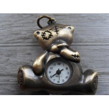 1 Pcs Antique Bronze Bear Pocket Watch Pendant, Antique Brass Vintage Pocket Watch, Steampunk Teddybear Clock Pendants