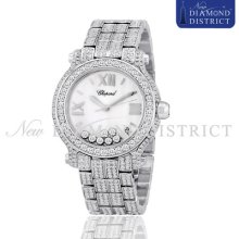 14.75ct Total Pave Set Full Diamond Chopard Happy Sport Round 36mm Steel Watch