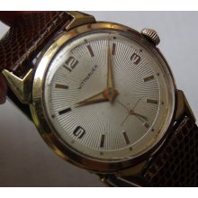 1950' Wittnauer Revue Mens Swiss Made 10K Gold Gorgeous Sunburst Dial Watch