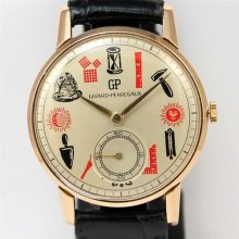 1950's Eccentric Girard Perregaux Masonic Dial 18k Solid Pink Gold Men's Watch