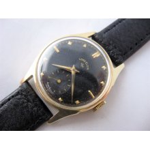 1953 Lord Elgin 14k Gold Mens Wrist Watch Black Dial
