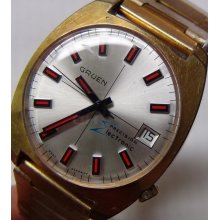 1970' Gruen Mens Electronic Made in West Germany Calendar Watch w/ Gold Bracelet