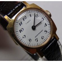 1977 Timex Ladies Gold Clean Dial Watch w/ Croco Strap