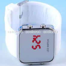 1pc Silvery Unisex Sport Red Led Digital White Rubber Watch Wristwatch Gift