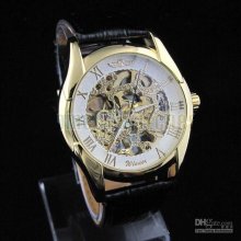 1pcs Golden Mechanical Watch Men's Luxury Wirst Watch Style Leather