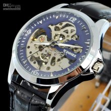 1pcs Good Quality Men Watch Leather Band Luxury Watches Skeleton Mec