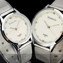 2 X Quartz Hour Dial Clock Pairs Women Men Steel Lover Wrist Watches, M30-ww