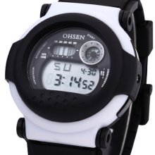 2012 Hot Ohsen Digital Lcd Mens Lady Sport Date Day Stopwatch Black Rubber Watch