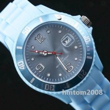 23cm Soft Rubber Band Quartz Digital Wrist Watch For School Girls Boys Blue