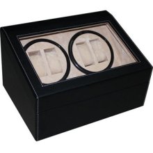 4 + 6 Black Leather Watch Winder Storage Display Case Box Automatic Rotation
