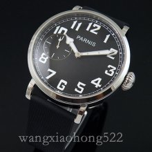 46mm Parnis Polished Case Black Dial Manual Wind 6497 Mens Mechanical Watch 444