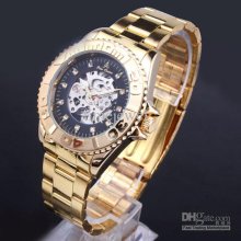 4pcs Wristwatch N7442 Men's Black Skeleton Face Cz Index Mechanical 4pcs Wristwatch N7442 Men's Black Skeleton Face Cz Index Mechanical