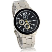 6027 Round Dial Steel Band Men's Quartz Wrist Watch (Silver)