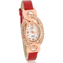 A1721 Oval Dial Women's Analog Watch with Diamond Decoration (Red)