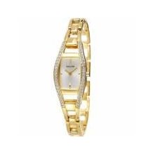 Accurist Bracelet Watch Ladies Glossy Gold Plated Link With Crystals Silver Dial