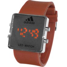 ADIDAS Digital LED Mirror Silver-Tone Dial Watch BROWN Silicone Mens Ladies - Brown - Other