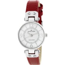 AK Anne Klein Women's 10-9443WTRD Silver-Tone White Dial and Red Leather Strap Watch