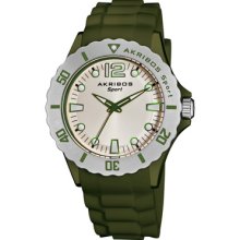 Akribos XXIV Watches Women's White Dial Green Silicon Green Silicon Wh