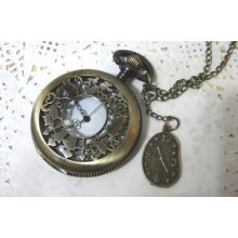 Alice in wonderland Pocket Watch Necklace - with Alice clock pendant