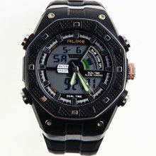 Alike Premium Fashion Waterproof Dual Time Analog Digital Sports Watch Black