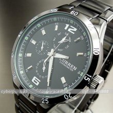 Analog Hand Hours Clock Luxury Sport Men Fashion Black Steel Wrist Watch Wg106