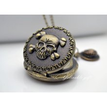 Anime One piece pocket watch necklace,Skull and Gold D Roger pirate hat pendant locet watch necklace NWHZ02