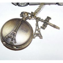 Antique bronze eiffel pocket watch necklace / jewelry gift : PW-16