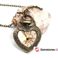 Antique Bronze Love Heart pocket watch pendant (gb23)