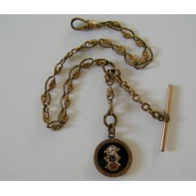 Antique Gold Filled Masonic pocket watch chain and enameled FOB