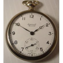 Antique Ingersoll Reliance 16 Size Pocket Watch Silver Tone Pendant Set