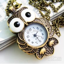Antique Owl Pocket Watch Chain Big Eye Cute Fancy Animal Vintage Fas