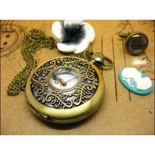 Antique pocket watch jewelry necklace pendant copper grass vine squandering hb16