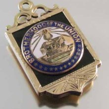 Antique Victorian gold filled enamel FLT Brotherhood of The Union Masonic Fraternal pocket watch fob charm