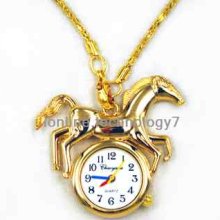 Antique Vintage Lady Charm Horse Quartz Pocket Watch Pendant Necklace,collect