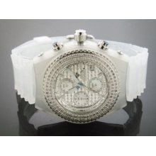 Aqua Master 1.00ct Diamond Watch Silver Color Face White Color Band