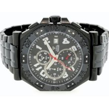 Aqua Master .25ct Real Diamond Watch Black On Black Steel Band Iced Out All Mens