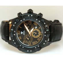 Aqua Master Mens Diamond Black PVD case watch 0.15ctw Orange Dial