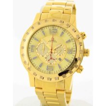 Aqua Master Men's Gold Chronograph Dial Gold Steel Diamond Quartz Watch W138