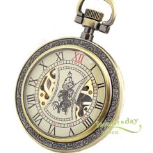 Archaize Unisex Copper Mechanical Pocket Watch Leopard Pattern Skeleton