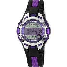 Armitron Ladies' Sport Purple Accented Black Resin Digital Chronograph Watch