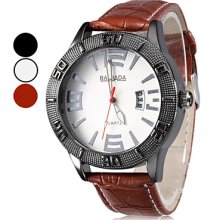 Assorted Colors Men's Calendar Style PU Analog Quartz Wrist Watch