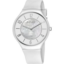 August Steiner Men's Slim Ceramic Mother of Pearl Quartz Strap Watch (White)